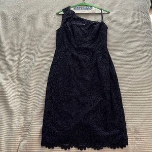 Eliza J. Navy Blue Lace One Shoulder Dress